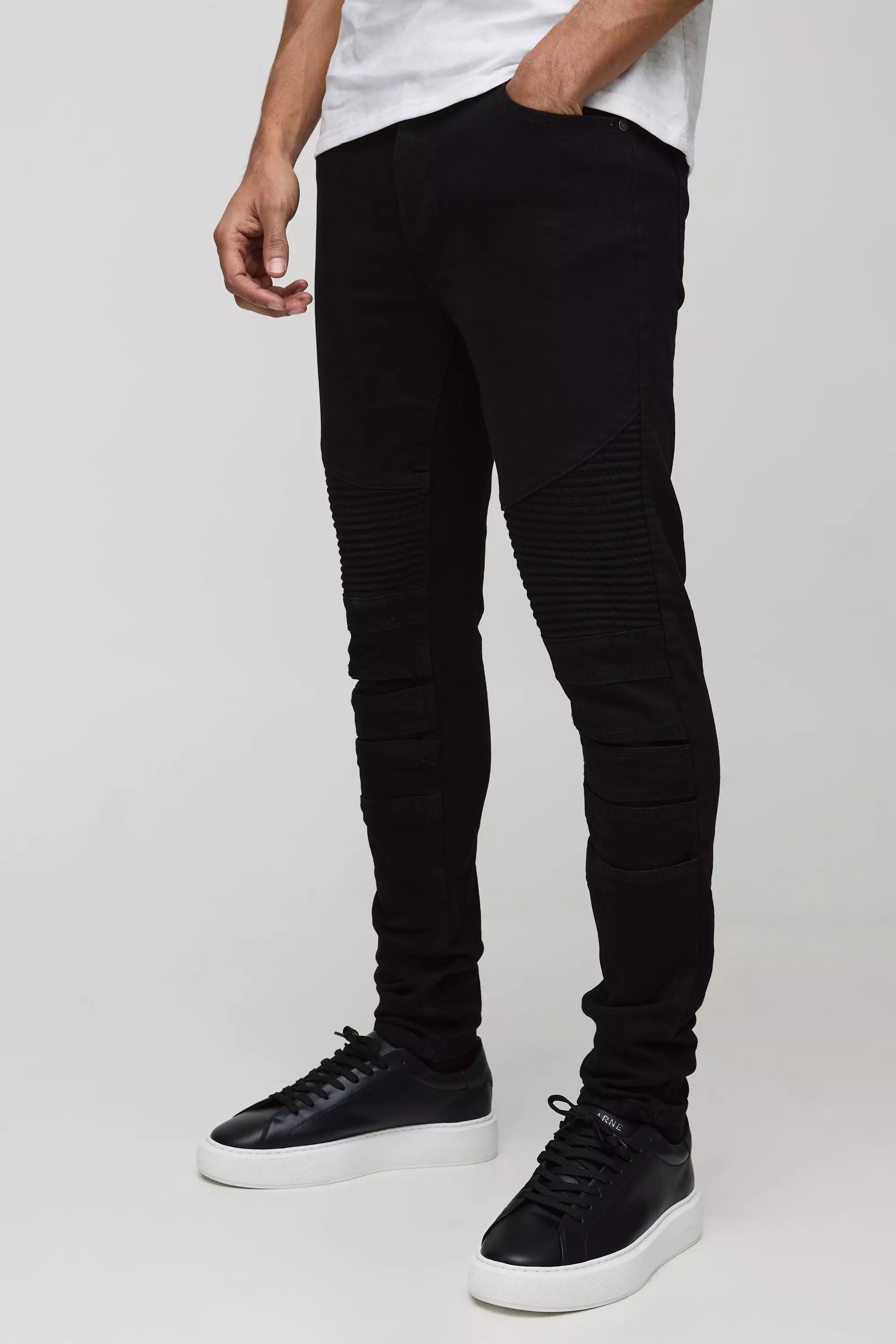BoohooMAN Men s Skinny Biker Panel Jeans Black Skinny Jeans